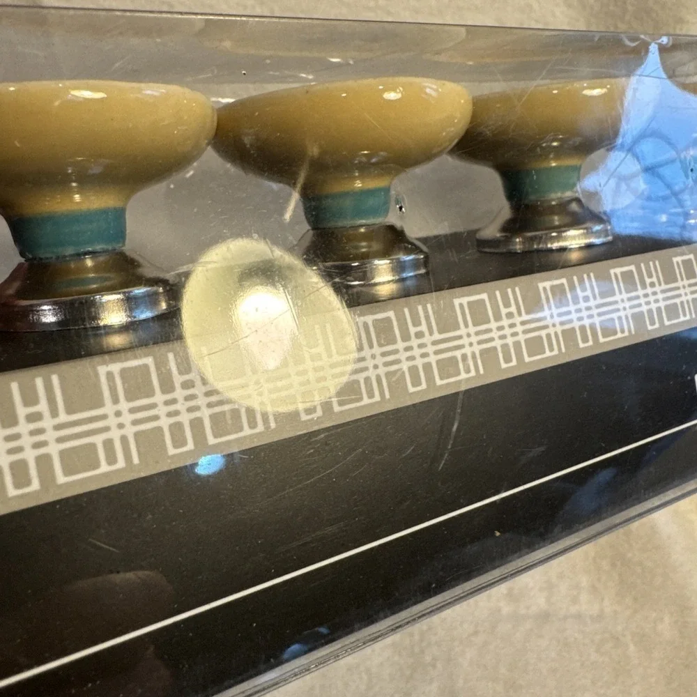 Set/4 Max Studio Home Drawer Pull Handles / Knobs Ceramic Crackle Glass Furnitur